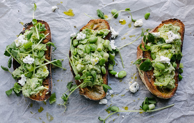 tartines de légumes verts